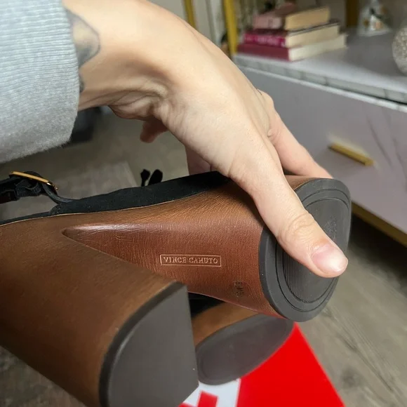 NWOT Vince Camuto Inerta Leather High Heel Platform Slingback Black Clog - Picture 7 of 7